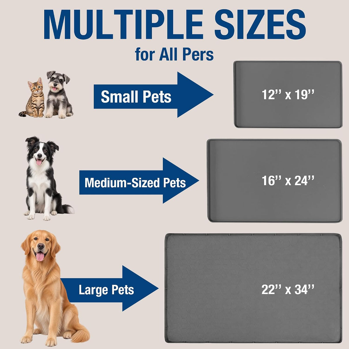 Silicone Pet Feeding Mat, Waterproof Surface and Raised Edges - 16" X 24", Black