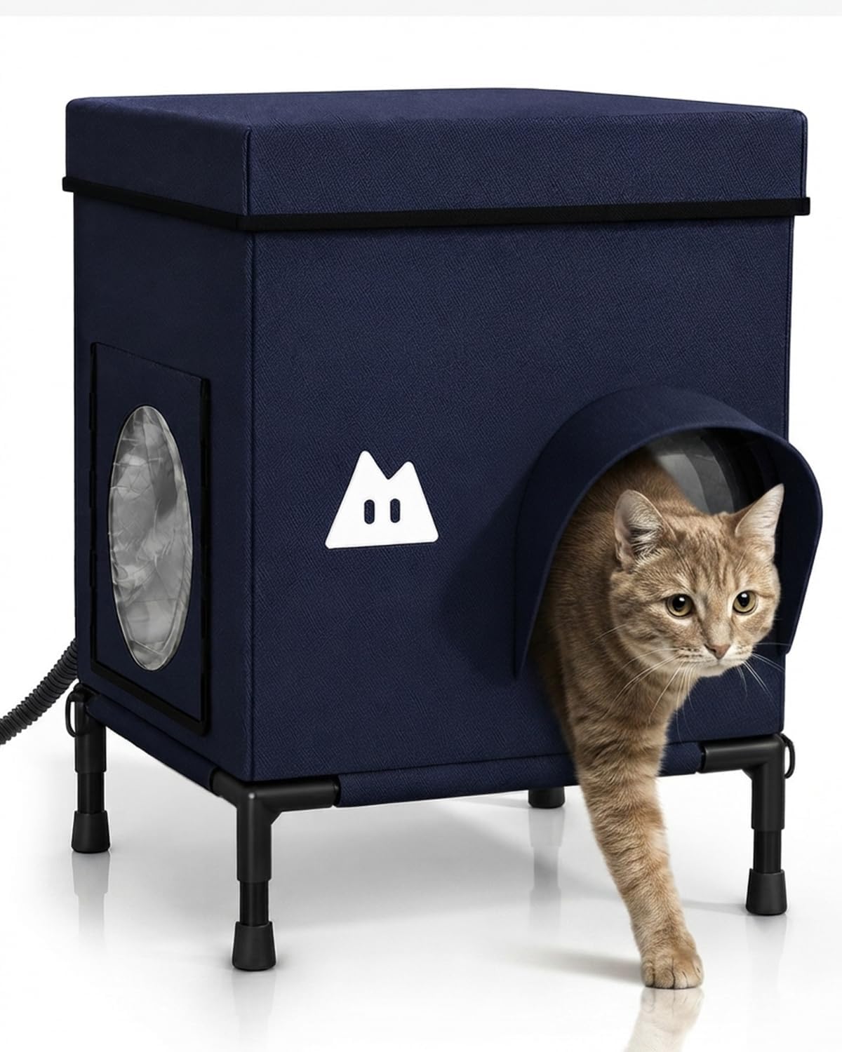 Heated Outdoor Cat House for Outside (Dark Blue,15.8"x15.8"x15.8")