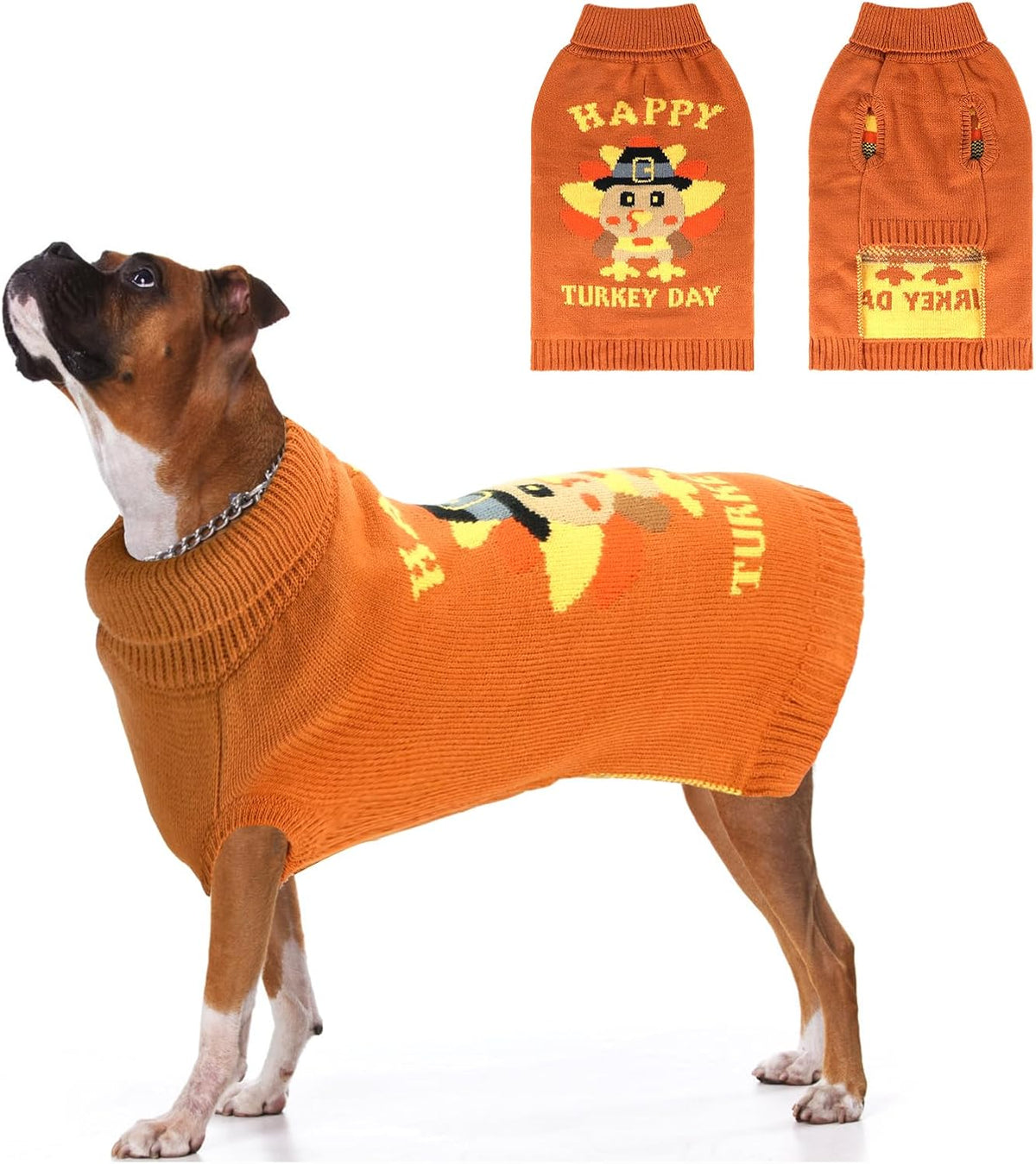 Thanksgiving Dog Sweater, Pumpkin Maple Leaf Fall Pattern, XL