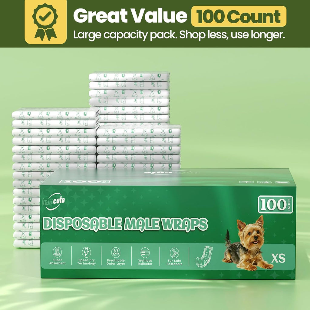 100 Count Male Dog Wraps, Male Dog Diapers Disposable, X-Small