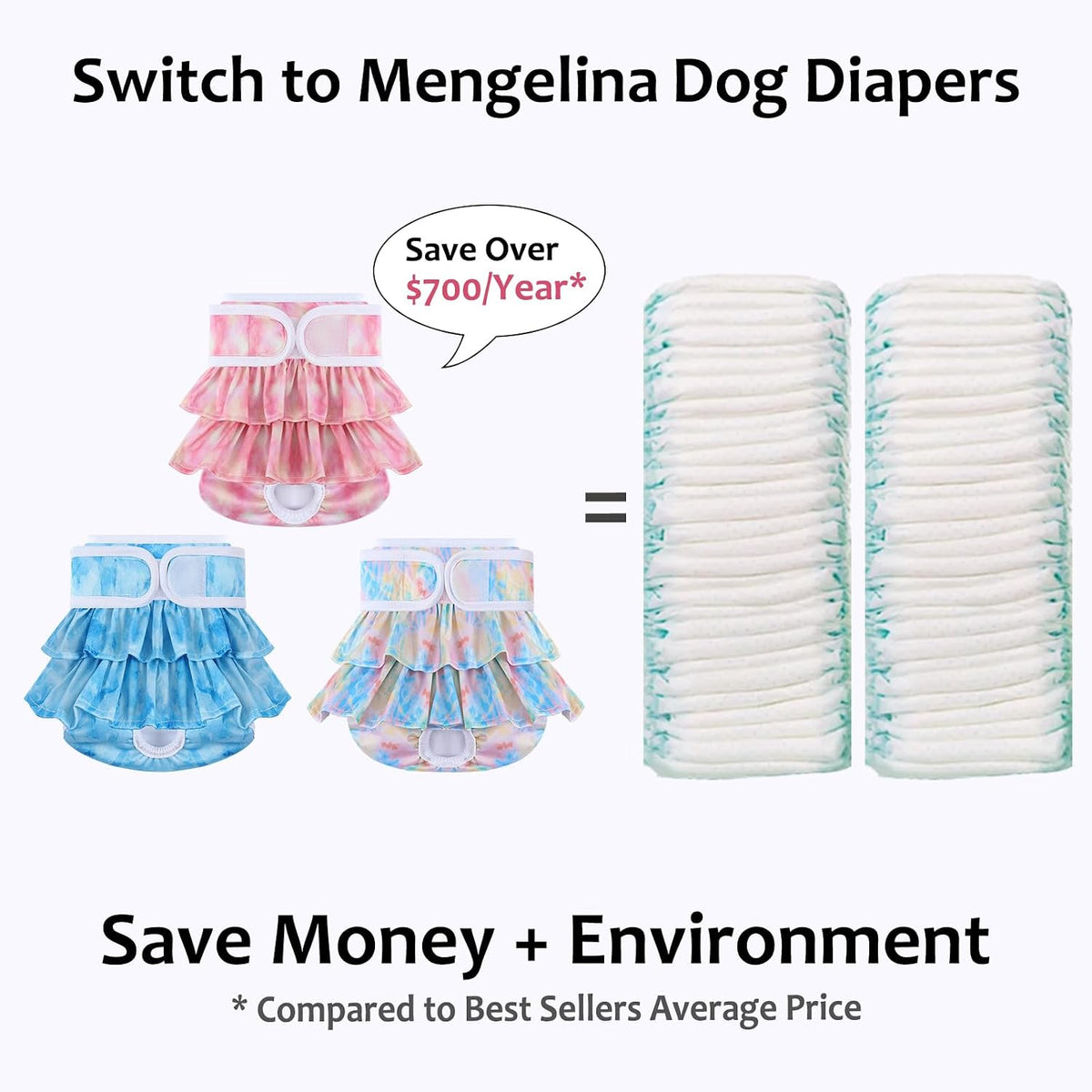 Washable Dog Diapers Female 3 Pack Reusable Highly Absorbent Doggie Diaper, Flexible Doggy Diaper Female Durable Leak-Pr