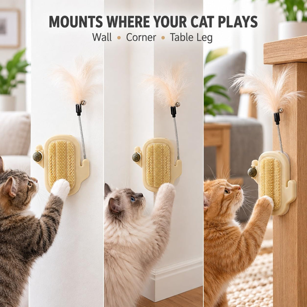 Cat 3/2-in-1 Cat Arch Self Groomer with Feather Wand，Blue