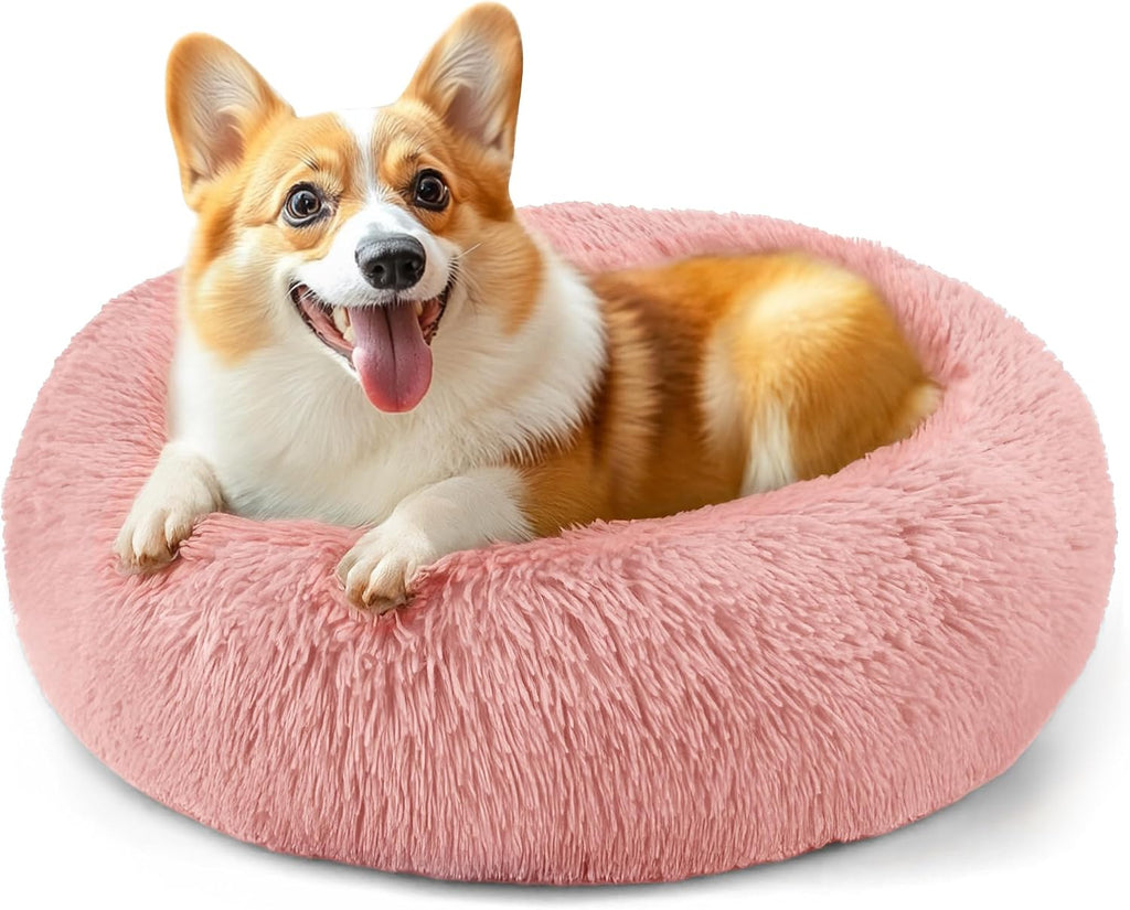 Hoewina Dog & Cat Bed for Indoor Cats, 20in Calming Donut Bed Tie-dye Gray