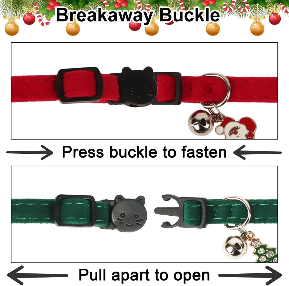 Red Green Christmas Cat Collar Breakaway, Xmas Cat Bow Tie Collar