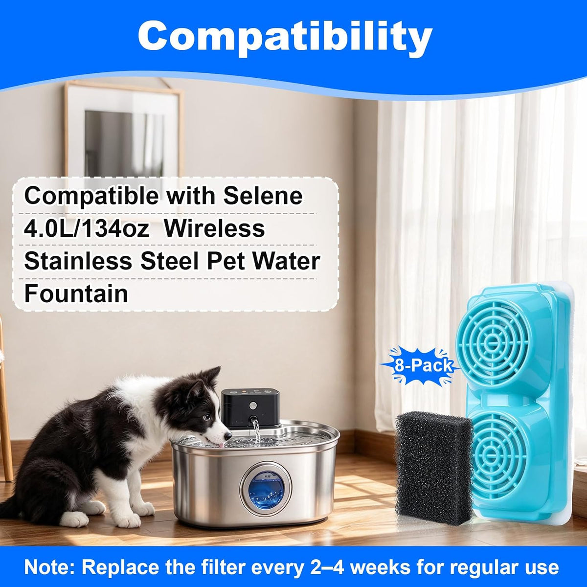 8 Pcs Dog Water Fountain Filter Compatible with Selene 4.0L/134oz Fountains