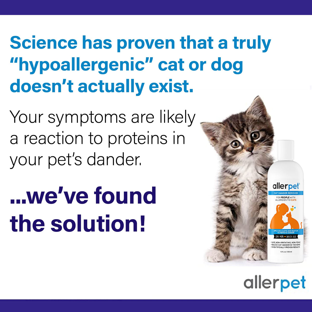 Allerpet Cat Dander Remover, Aloe-Free Pet Allergy Relief Made in USA 12 oz