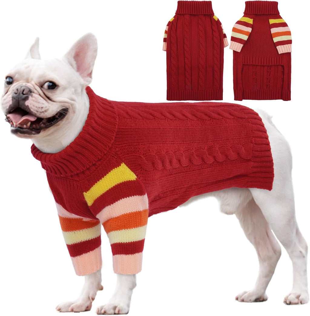 Small Dog Sweater, Turtleneck Pullover With Sleeves, Green S
