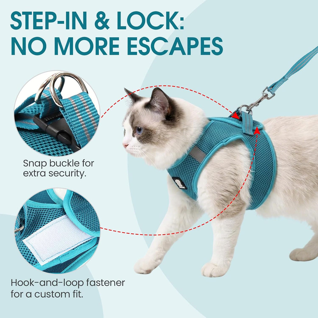 Cat Harness and Leash - Ultra Light Escape Proof Kitten Collar Cat Walking Jacket with Running Cushioning Soft and Comfo