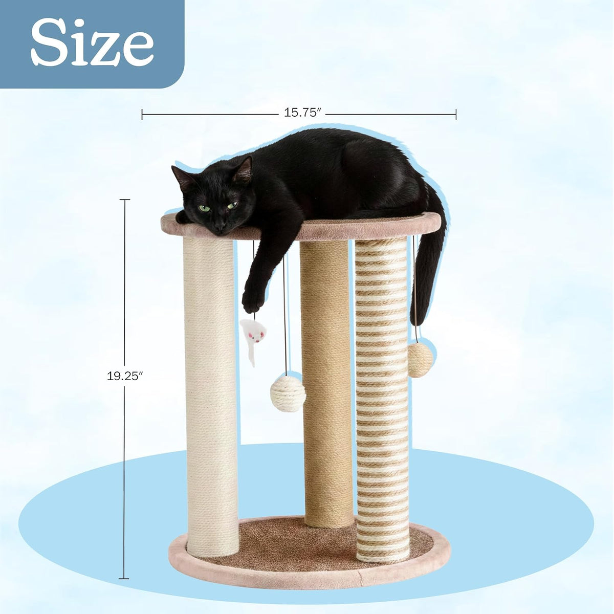 Cat Scratching Post - 3 Scratcher Posts with Carpeted Base Play Area and Perch - Furniture Scratching Deterrent for Indo