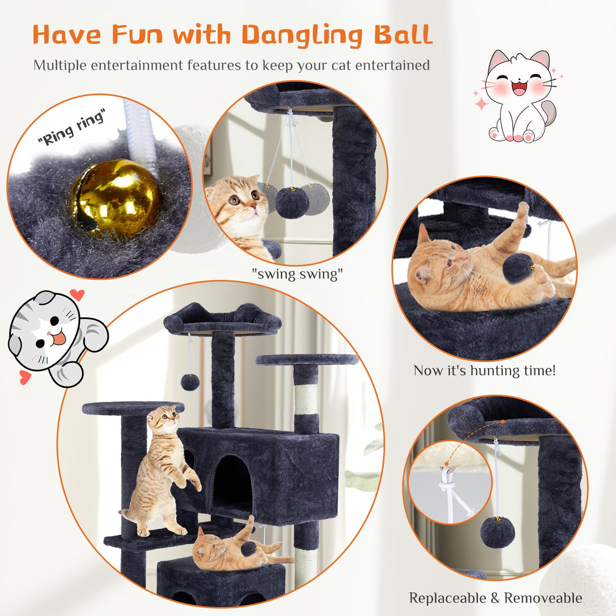 Aidoly 54 Inch Cat Tree Tower with Sisal Scratching Posts, Multi-Level
