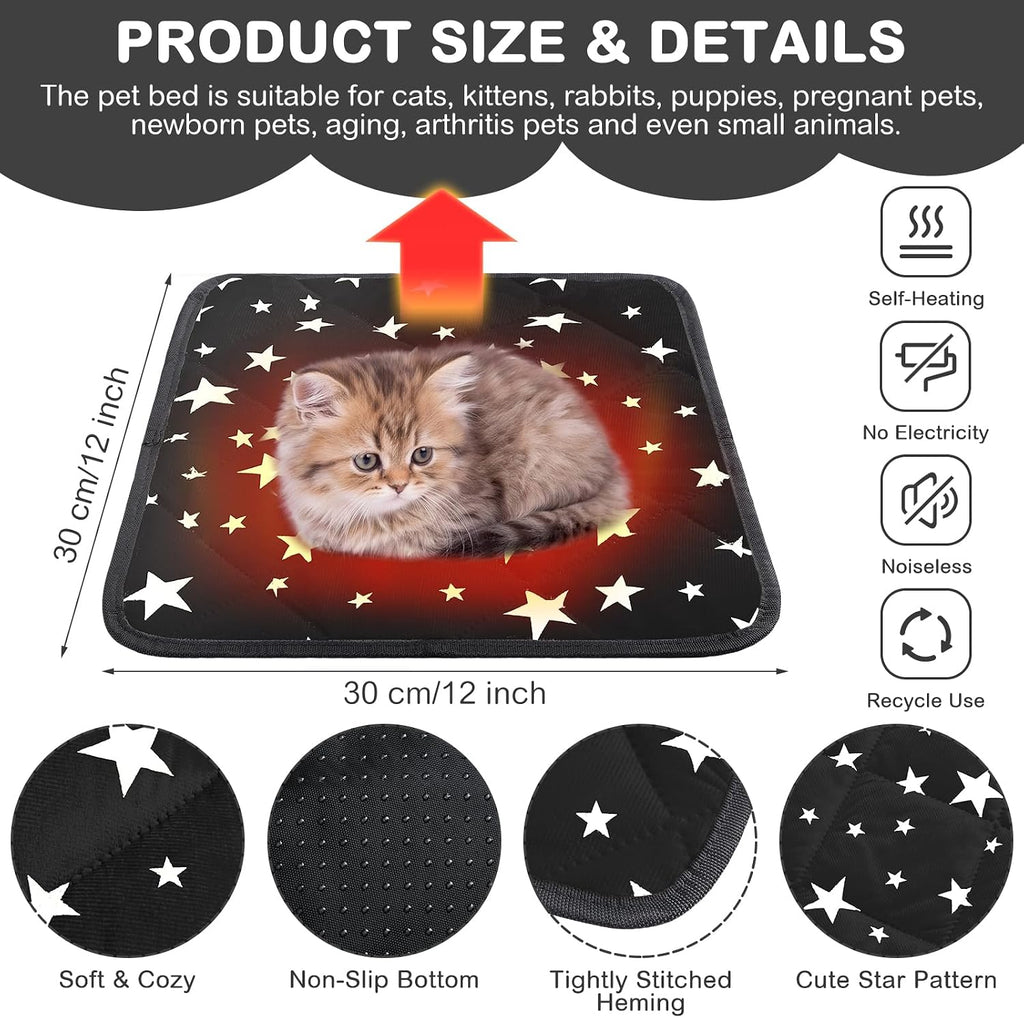 Self Heating Cat Bed Mat Self Warming Pad, Black, 12 x 12 x 0.4 Inch