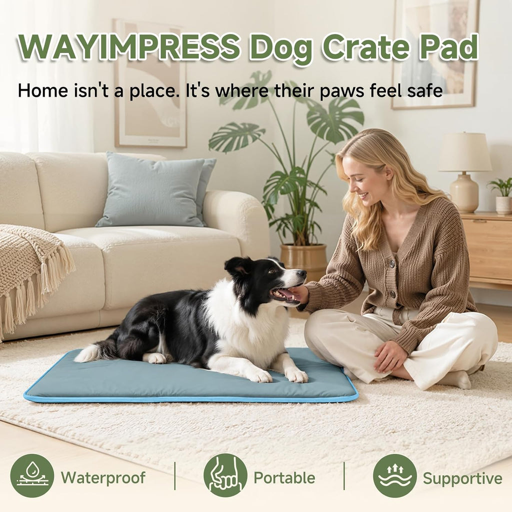 Outdoor XL Dog Crate Pad Bed, Waterproof Wipeable Mat, 41", Dusty Blue