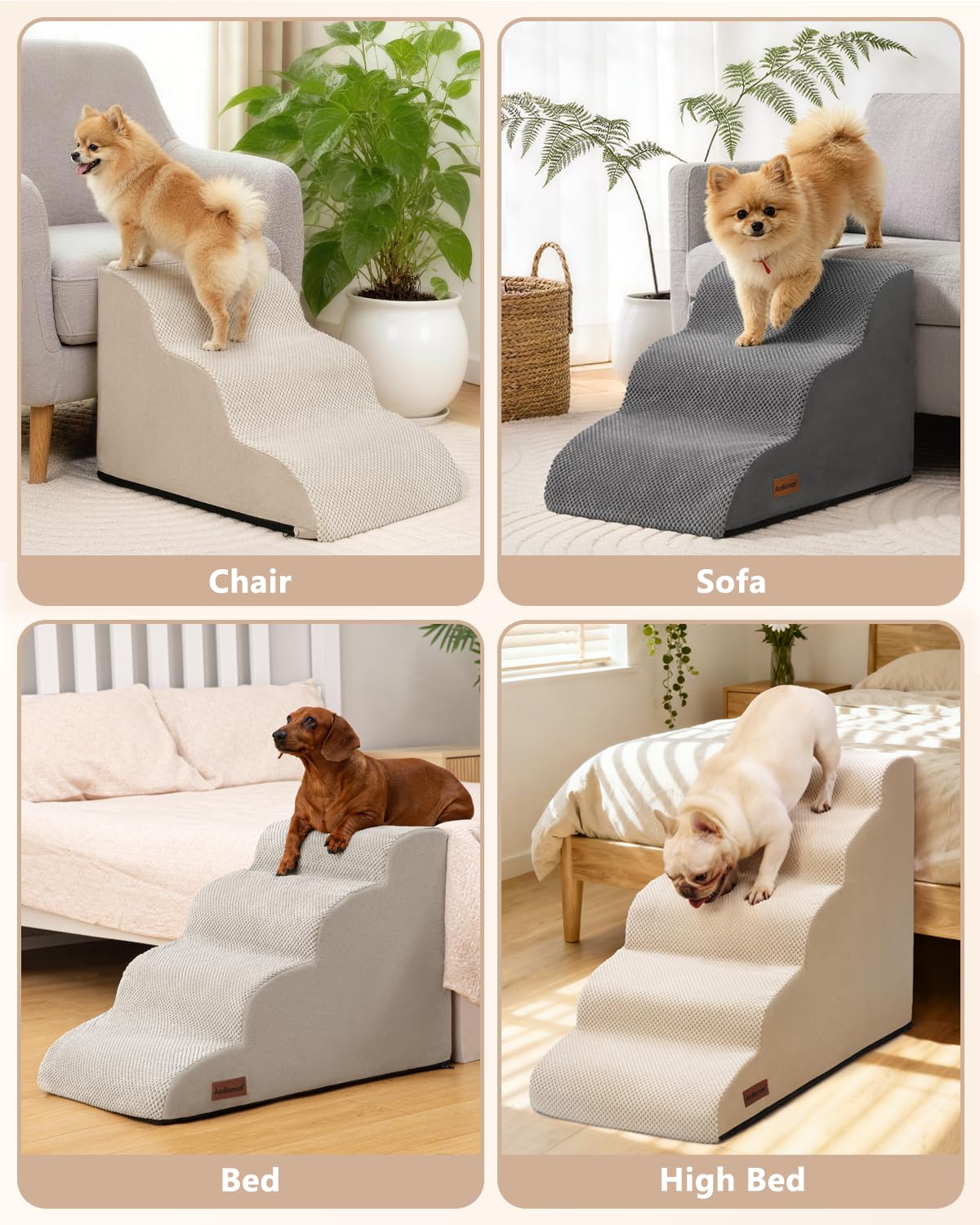 Aodisman Dog Stairs for Small Dogs,3 Step Dog Ramp for Couch,Non-Slip Steps