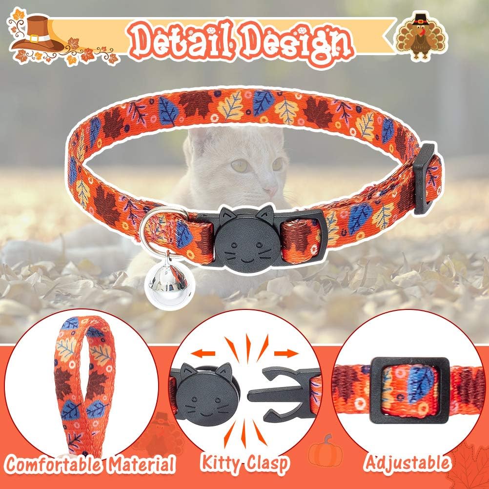 PUPTECK Fall Thanksgiving Cat Collar Breakaway with Bells, Kitten Outfit
