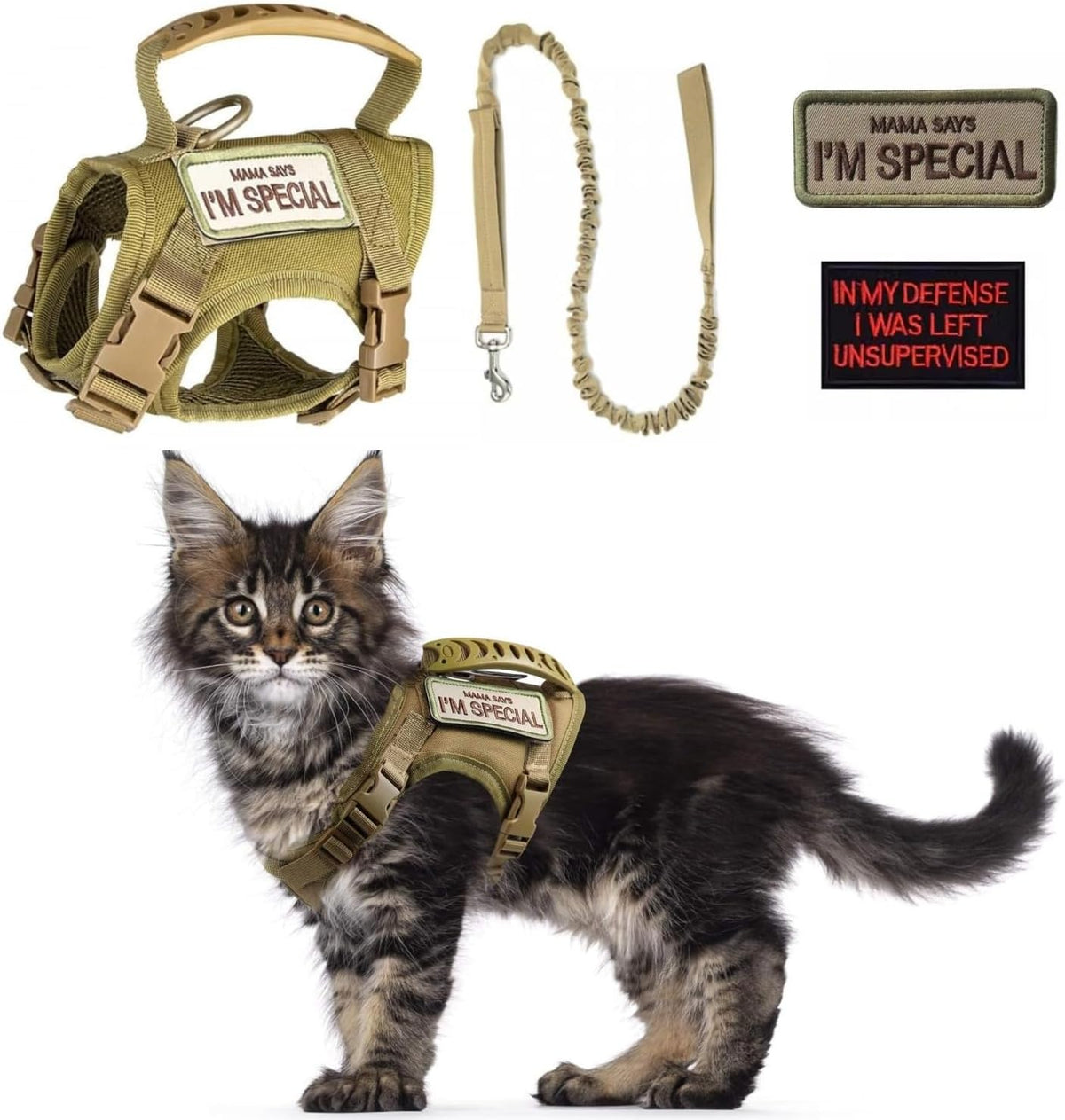 Tactical Cat Harness and Leash Set for Walking Escape Proof Adjustable Large Cat Vest Harness with Patches Soft Mesh Pad