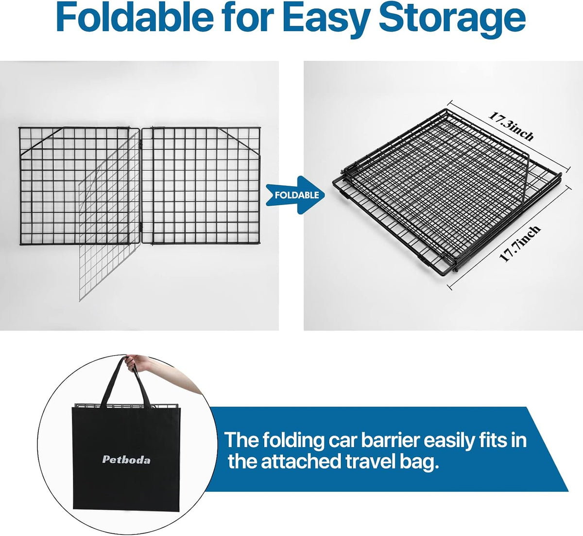 Dog Car Barrier for SUV Trunk Cargo Area, Foldable & Adjustable Car Divider and Cargo Gate to Keep Dogs in Back (Patent 
