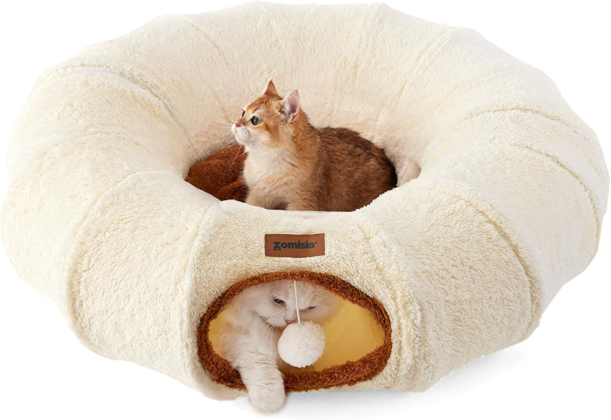 Cat Tunnel Bed for Indoor Cats, Cute Cat Donut Toy Tunnel for Small Large Cats, Peekaboo Pet Cave Play Tunnel Toys for K