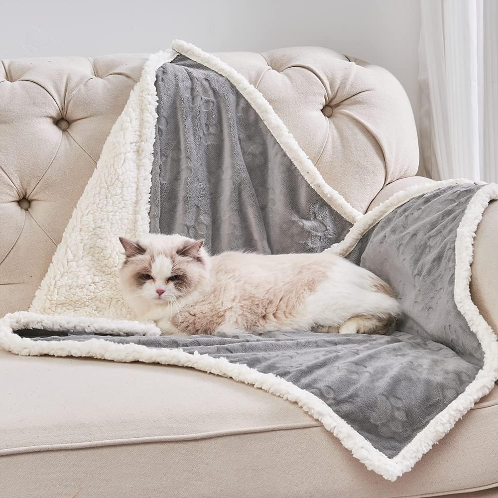 Pet Blankets for Cats - Waterproof Cat Blanket Washable - Sherpa Fleece Puppy Blanket, Soft Plush Reversible Throw Prote
