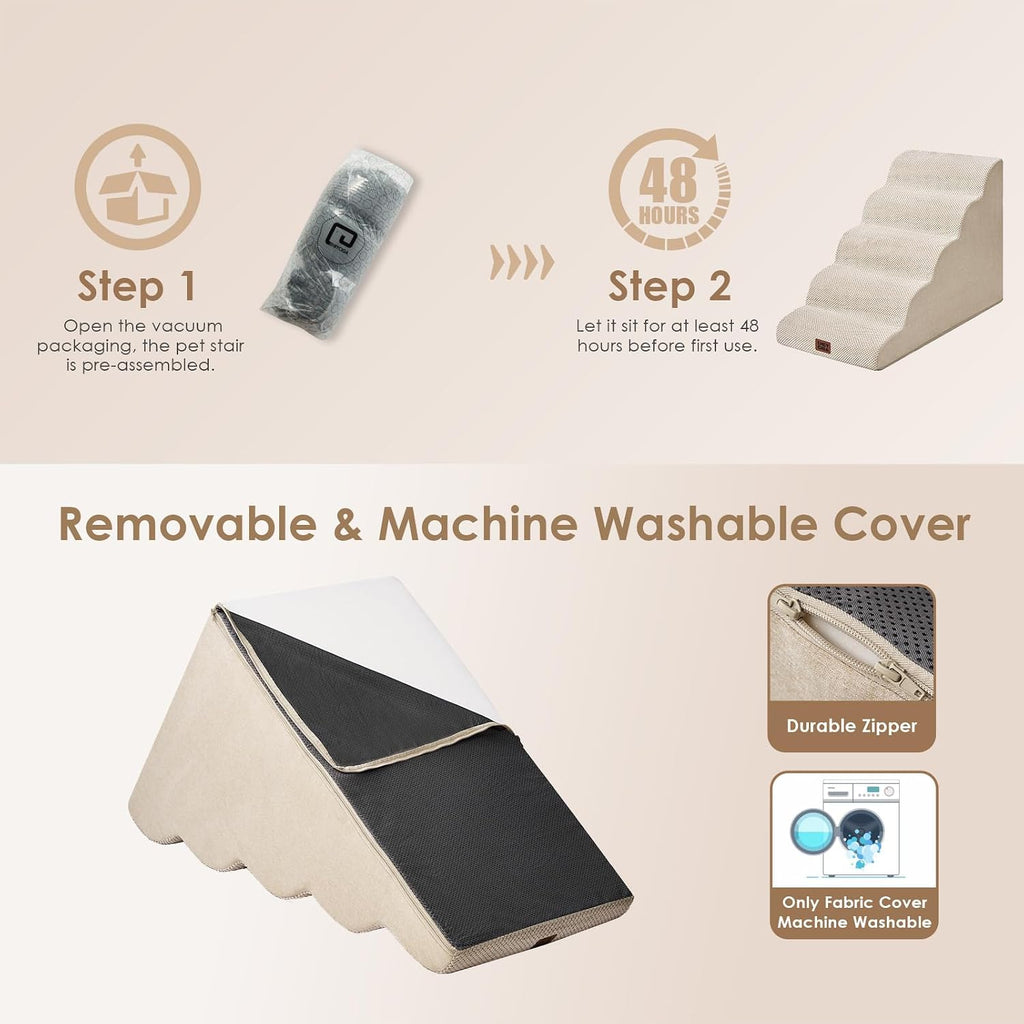 EHEYCIGA Extra Wide Dog Stairs for Large Dogs, 24.4"H Pet Step, Beige