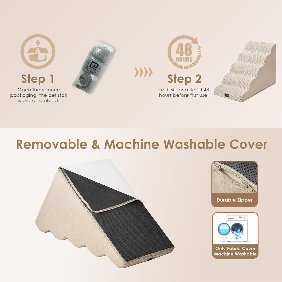 EHEYCIGA Extra Wide Dog Stairs for Large Dogs, 24.4"H Pet Step, Beige