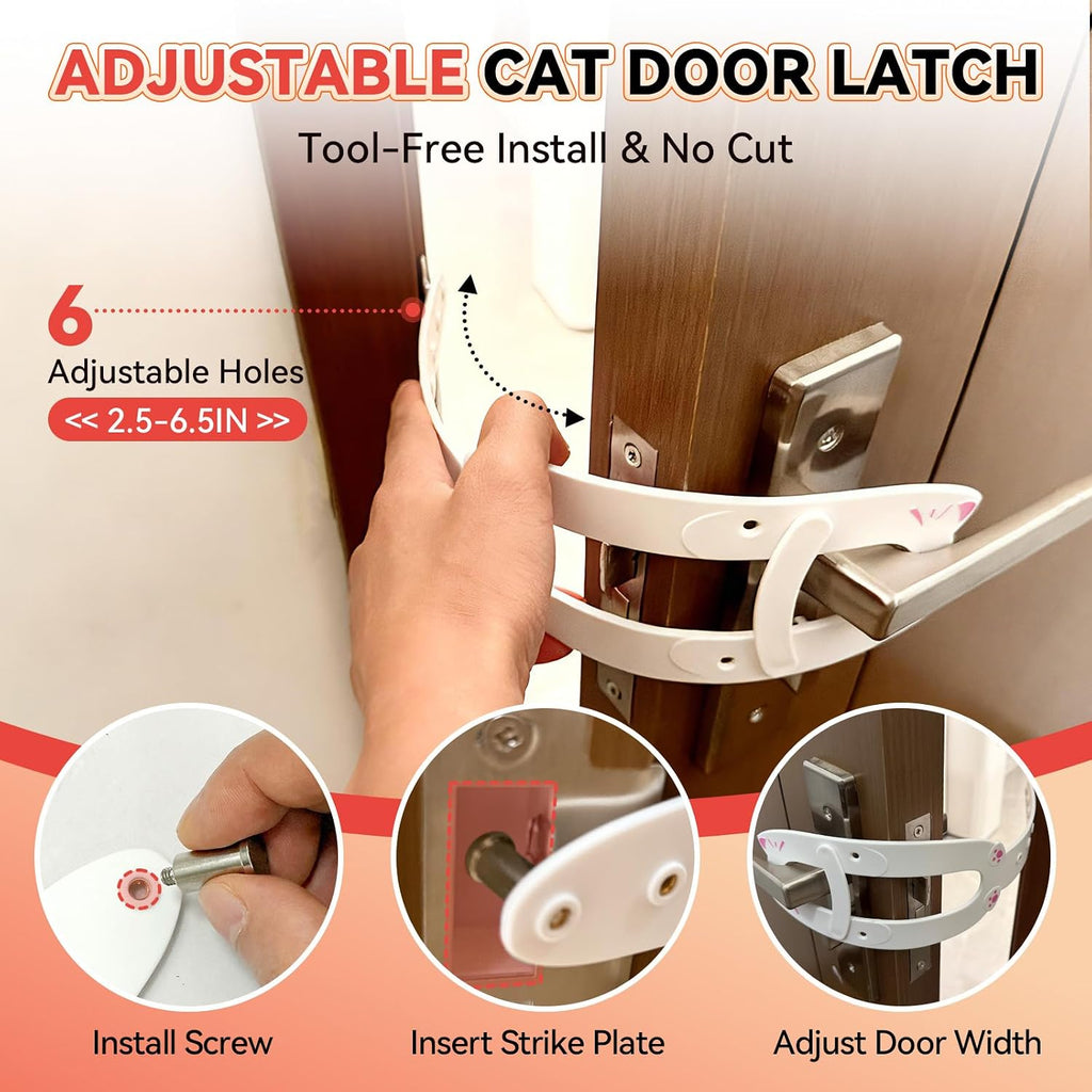 TGIOW Cat Door Latch with Stabilizer, Keep Door Open 2.5-6.5", 2Pcs, White