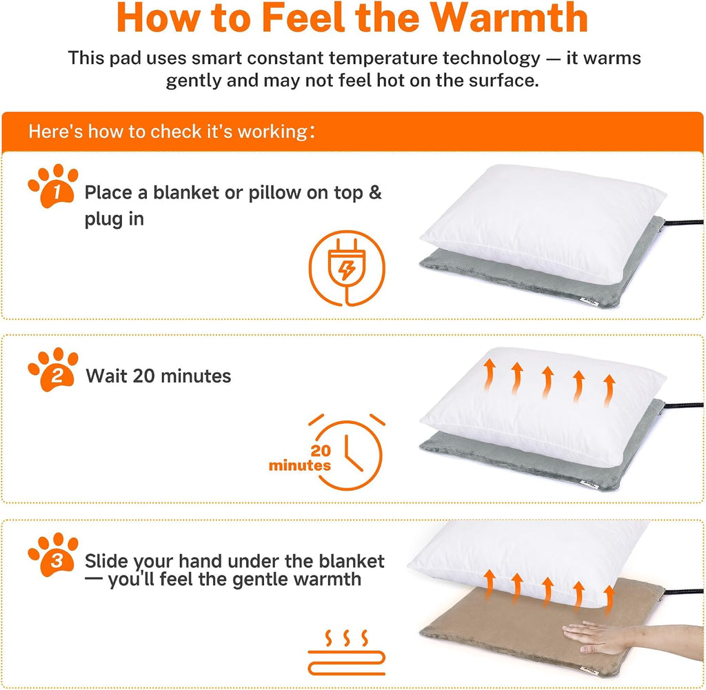 Toozey Cat Heating Pad for Cats & Dogs, Heated Cat Bed Mat, 18x16 in, Grey