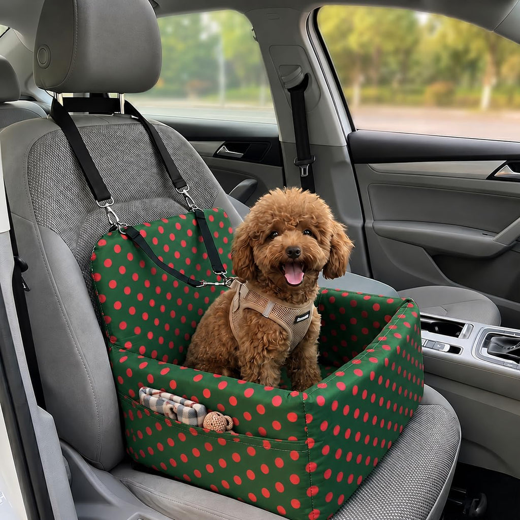 Dog Car Booster Seat with Adjustable Straps and Storage Pockets, Washable Pet Travel Seat Bed Heavy-Duty Clip Safety Car