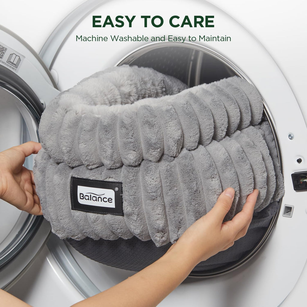 BALANCE Round Cat Beds for Indoor Cats, Small Dog Bed, Washable, 20in, Gray