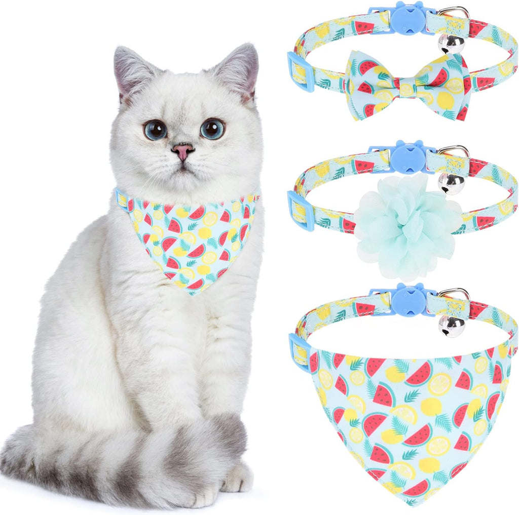 Breakaway Cat Collars with Bell & Cute Pendants - 3 Pack Adjustable Safety Kitten Collars - Decoration for Girl Boy Cats