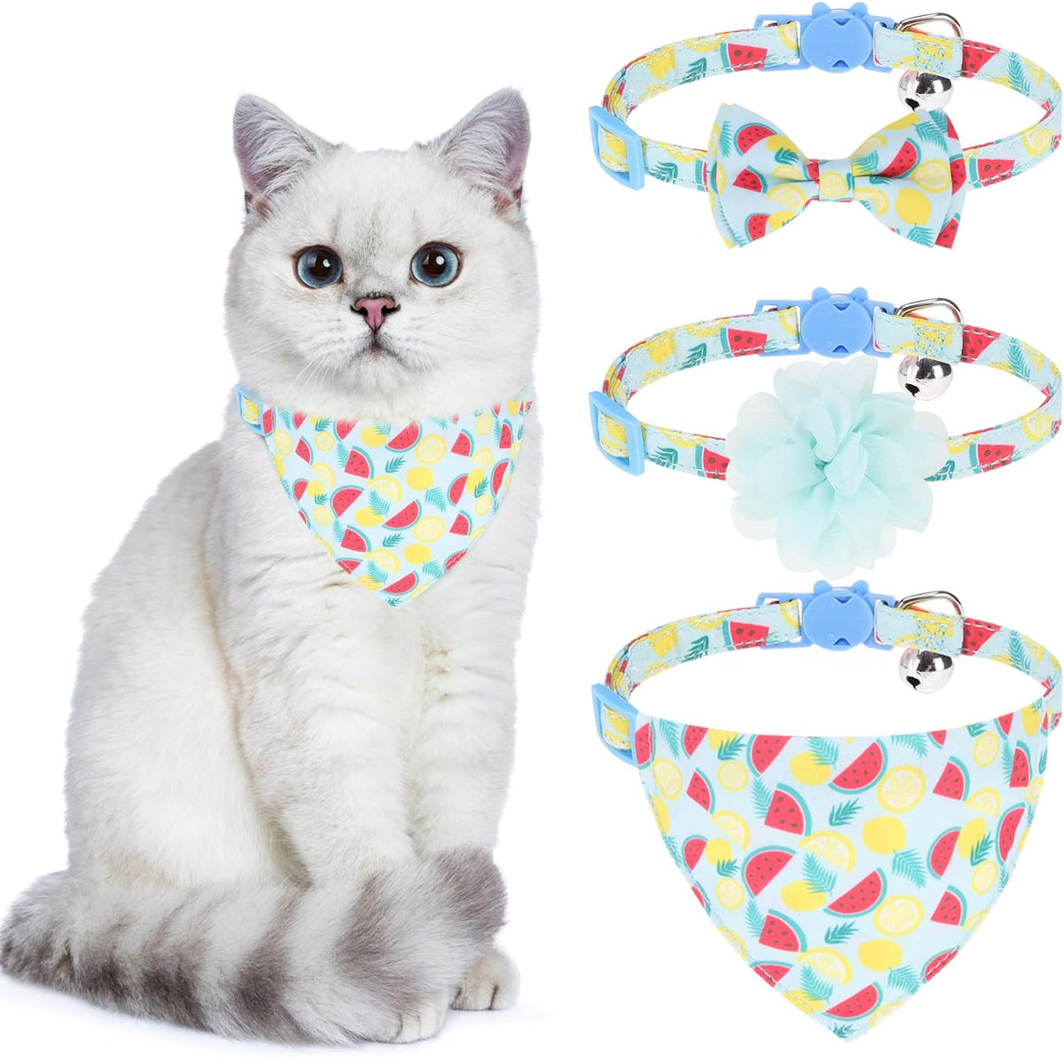 Breakaway Cat Collars with Bell & Cute Pendants - 3 Pack Adjustable Safety Kitten Collars - Decoration for Girl Boy Cats