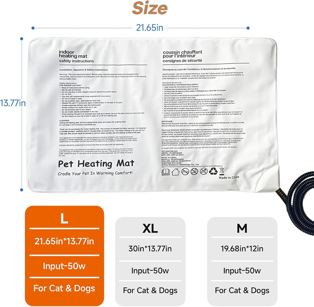 Cat Heating Pad for Bed Wamming: Electric 21.65"x13.77" Heated Cozy Mat with Removable Washable Cover Indoor Pet House P