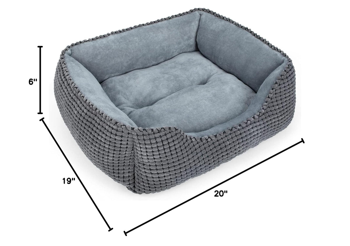 MIXJOY Dog Bed for Large Medium Small Dogs, Rectangle Washable Sleeping Puppy Bed, Soft Calming Cat Beds for Indoor Cats, Orthopedic Pet Sofa Bed, Anti-Slip Bottom with Multiple Size (20'', Grey)