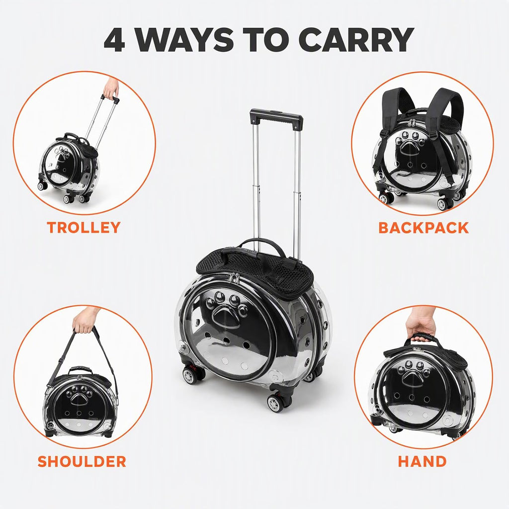 Cat Carrier with Wheels for Small Cats & Dogs, Rolling Pet Carrier, Black
