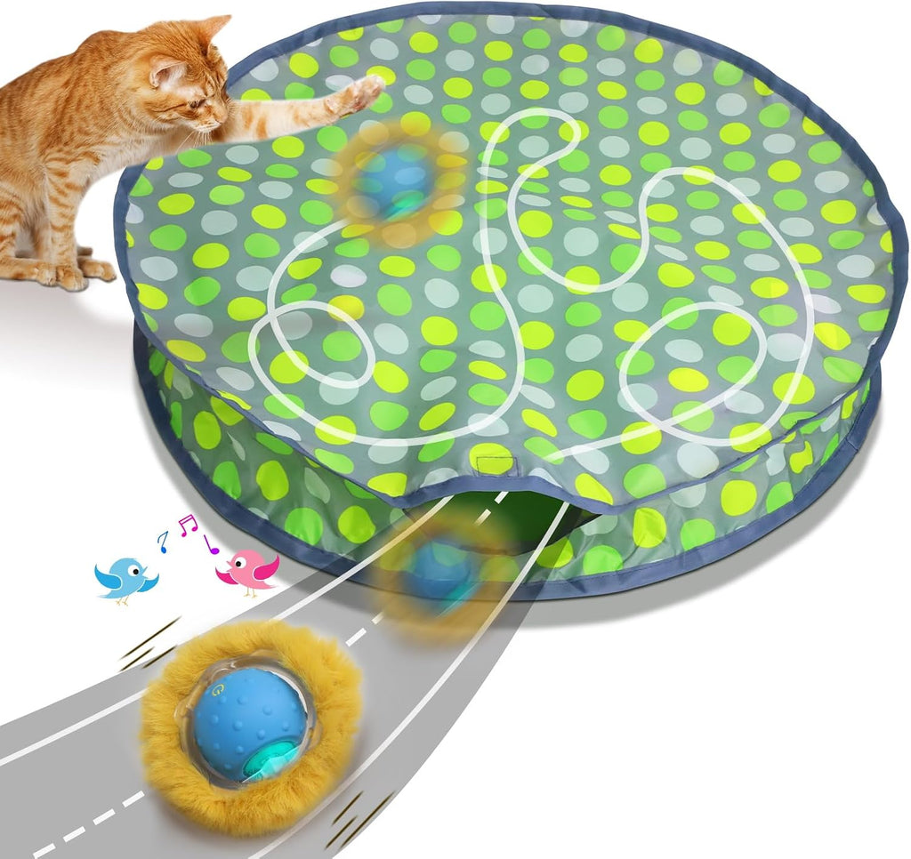 Giociv Interactive Cat Toys Ball Fast Rolling in Pouch, Motion Activate Chirping Cat Toy Hide and Seek Mouse Catching Ga