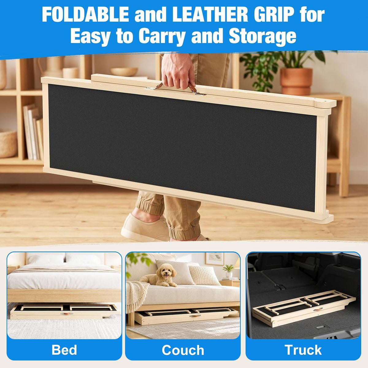 Dog Ramp for Bed, 47'' Long 20.3''-27'' Adjustable Height Pet Ramp