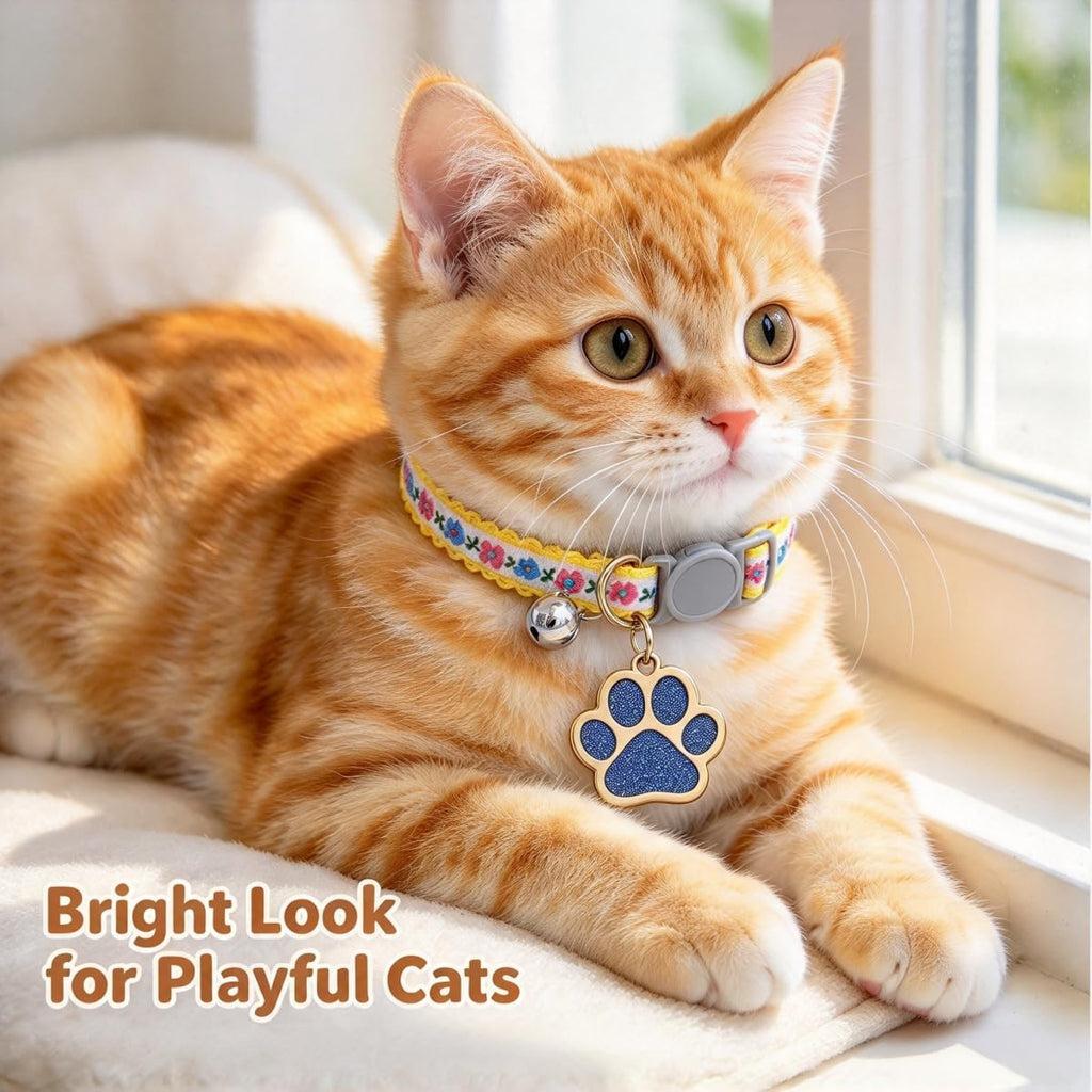 Personalized Breakaway Cat Collar with Name Tag, Embroidered Floral Collar