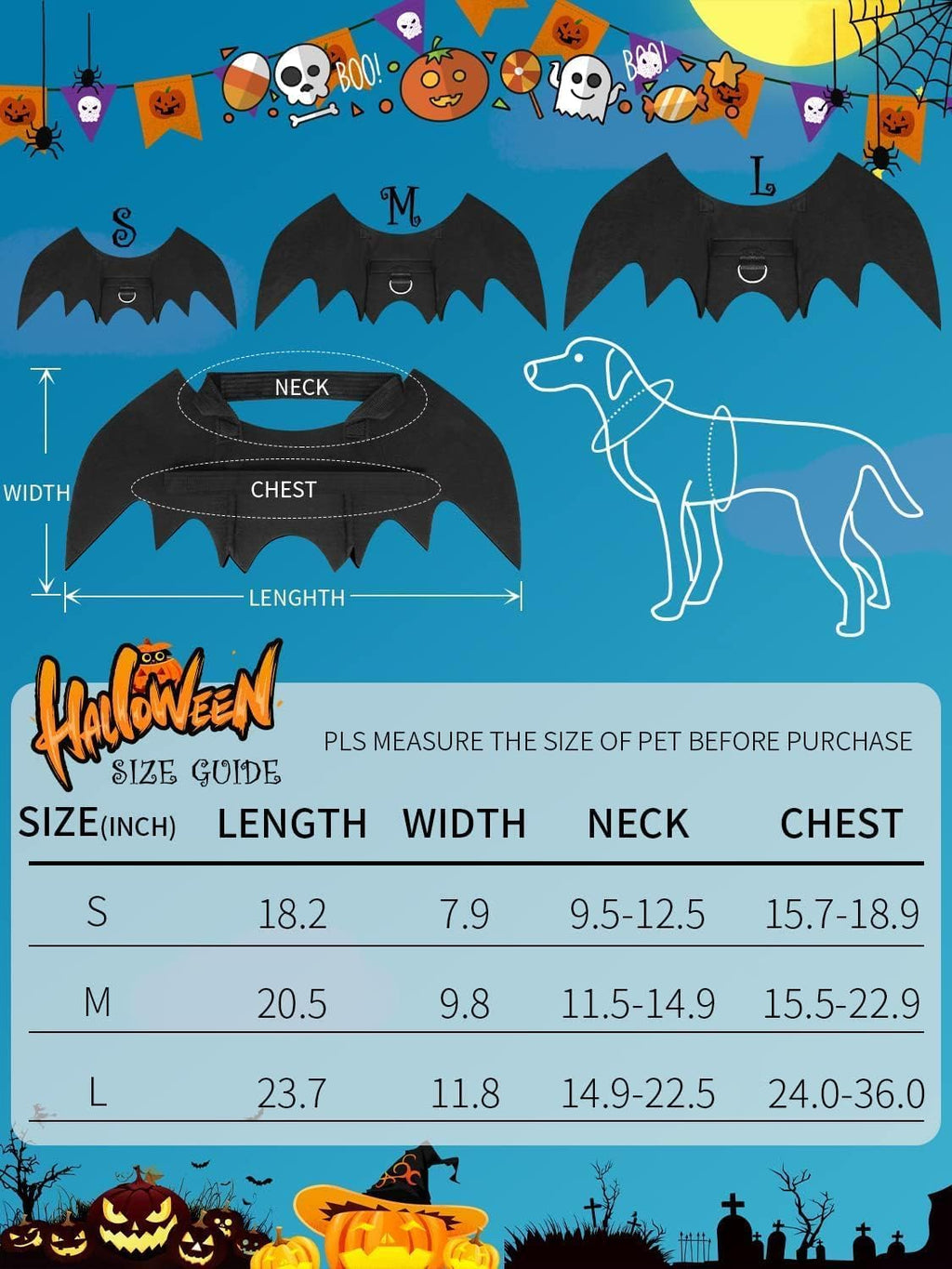 Halloween Dog Bat Wings Costume, Pet Halloween Cosplay Apparel, Adjustable Fit for Large Dogs (L)