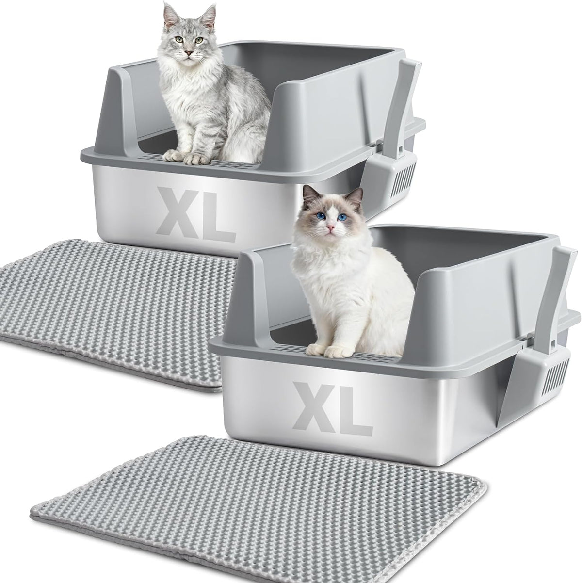 XL Stainless Steel Litter Box with Lid, Extra Large Cat Litter Box