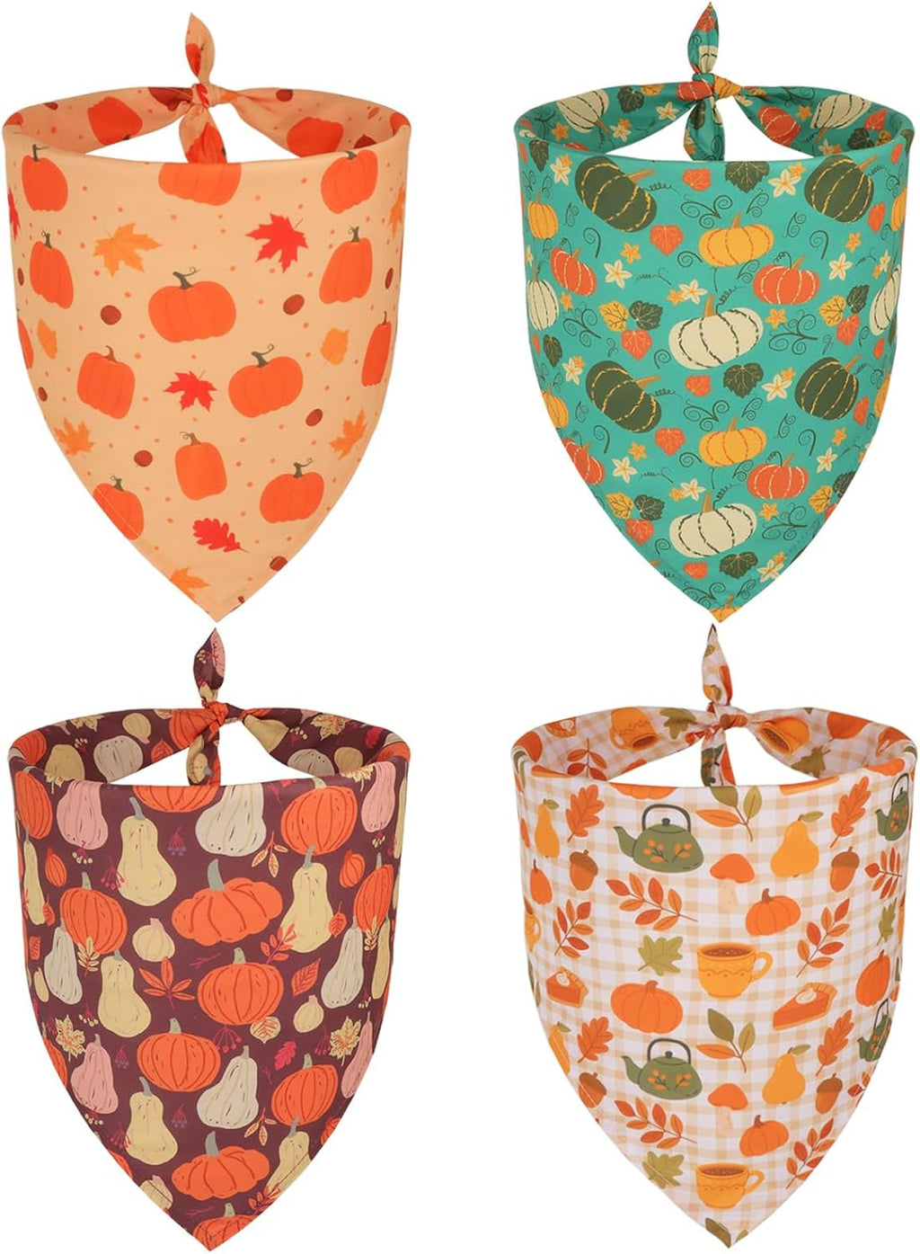 PTDECOR 4 Pack Halloween Dog Bandanas Pumpkin Ghost Bow Fall Scarf, Large