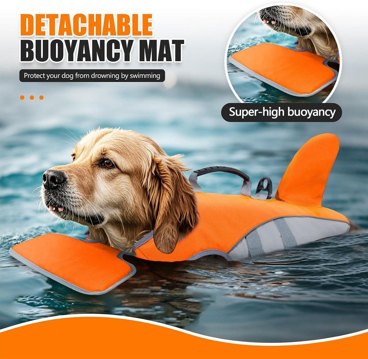 Dog Life Vest - Handled Dog Flotation Jacket, Adjustable Canine Swim Vest,