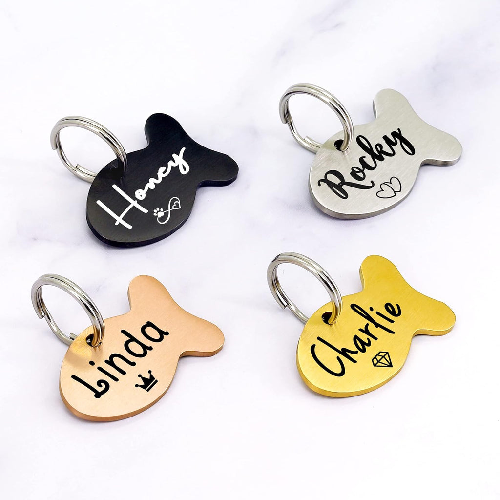Cat ID Tag Personalized Pet Tags, Durable Stainless Steel Small Pet Mini Dog Cat Tag Lightweight - Fish Tag in Silver