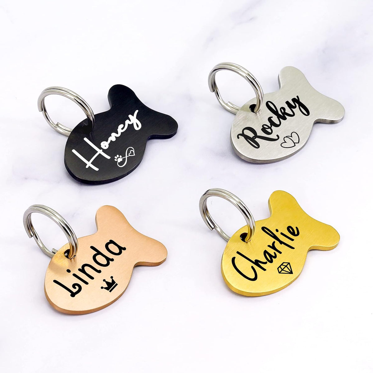 Cat ID Tag Personalized Pet Tags, Durable Stainless Steel Small Pet Mini Dog Cat Tag Lightweight - Fish Tag in Silver