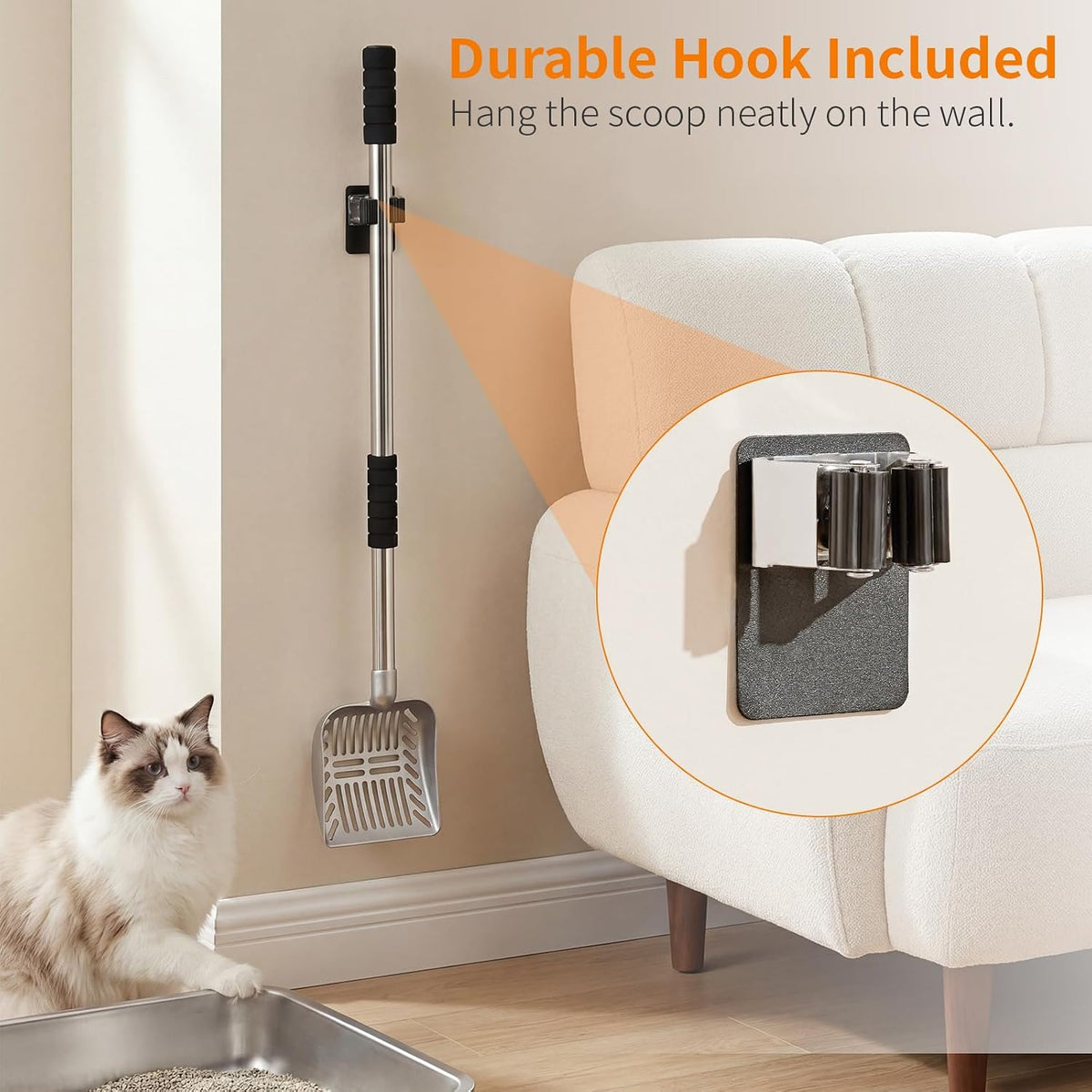 Metal Cat Litter Scoop, Detachable Long Handle Litter Scooper