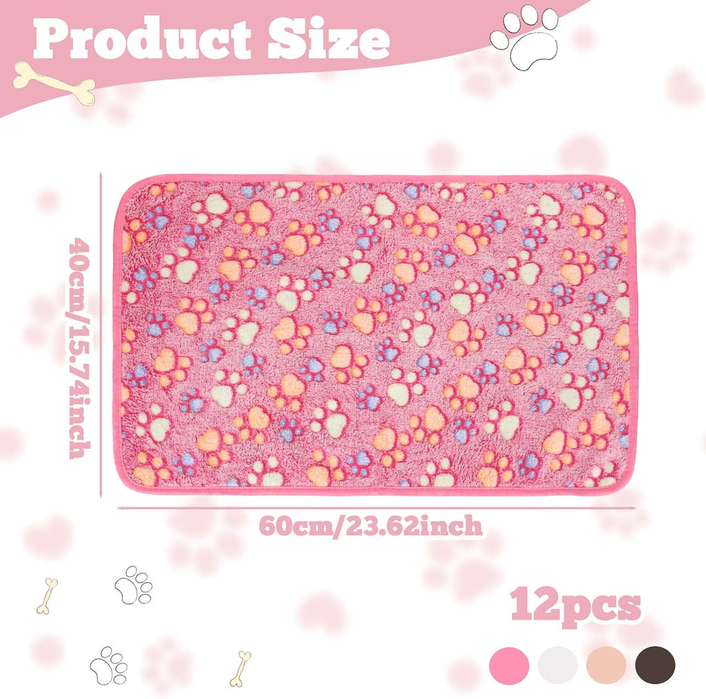 12 Pcs Small Dog Blanket Fleece Puppy Blankets Washable Pet Blankets for Cats Soft Flannel Paw Printed Throw for Guinea 