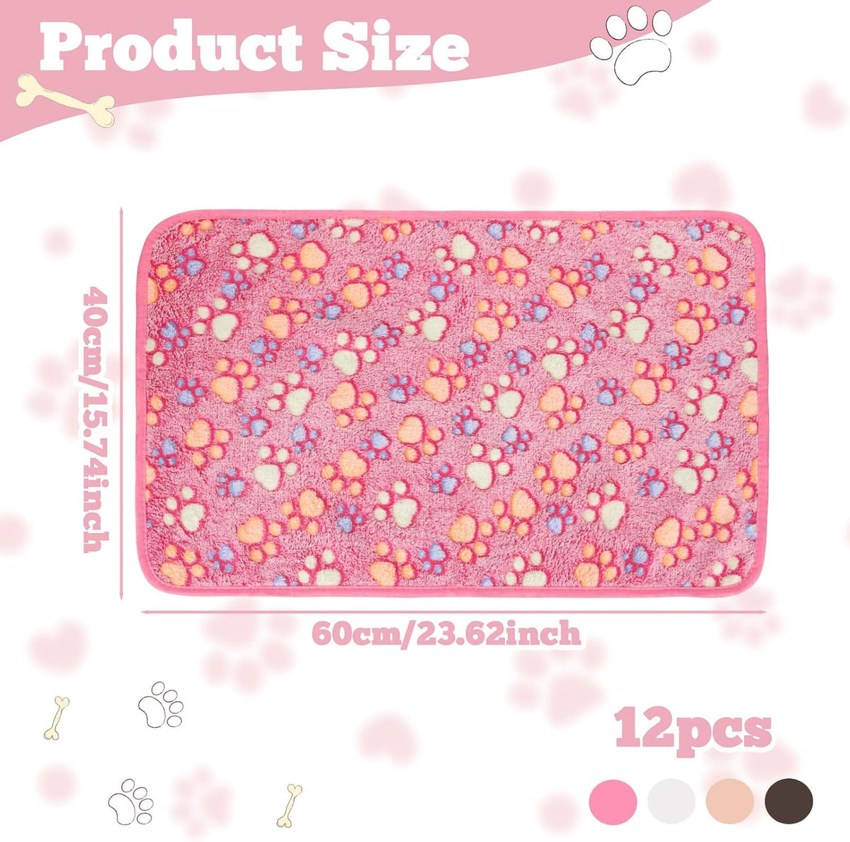 12 Pcs Small Dog Blanket Fleece Puppy Blankets Washable Pet Blankets for Cats Soft Flannel Paw Printed Throw for Guinea 