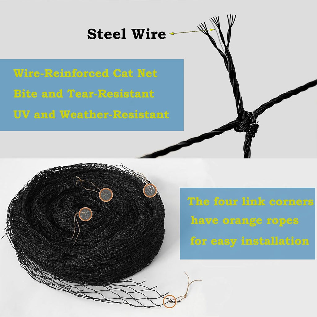 Wire-Reinforced Cat Netting, Bite Resistant, Anti-Fall for Windows Balcony