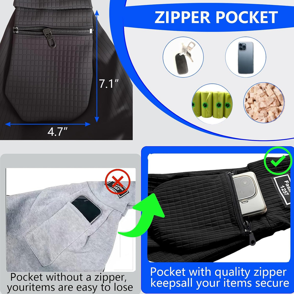 Dog Sling Water-Resistant Fabric for Small Dogs Cats 3-12 lbs,Black