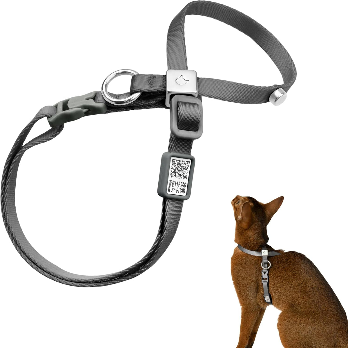 Escape Proof Cat Harness Anti-Choke Quick Release, Space Gray