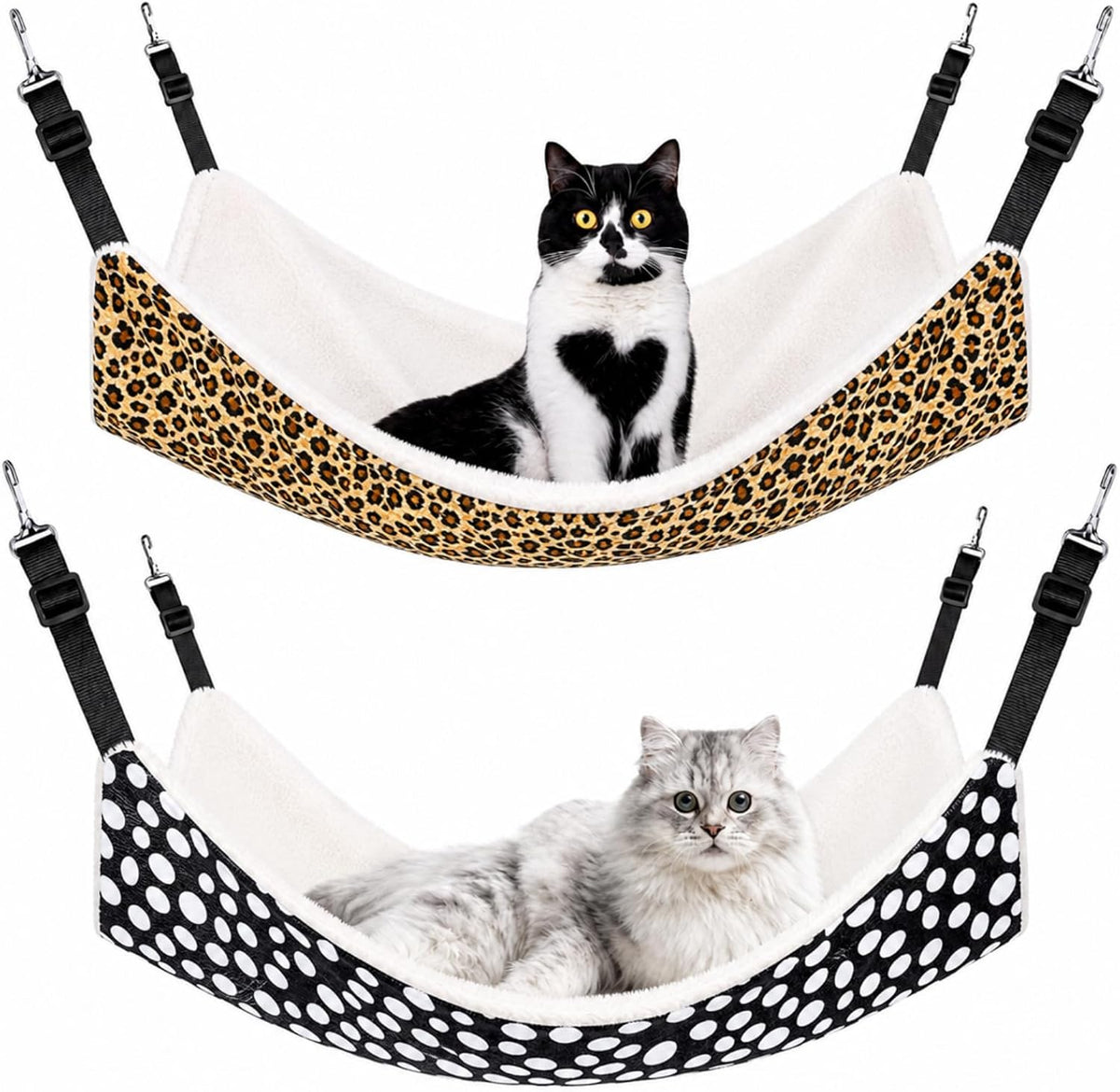 Jetec 2 Pack Cat Hammock for Cage, Leopard and Dot, M