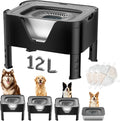 Elevated Dog Water Bowl 12L, 3.1Gal No Spill Water Bowl for Dogs with 4 Heights Adjustable Raised Dog Stand and 3 Filter